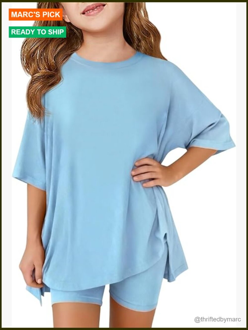 Girls 2-Piece Lounge Set Oversized Tee Biker Shorts Summer Outfits